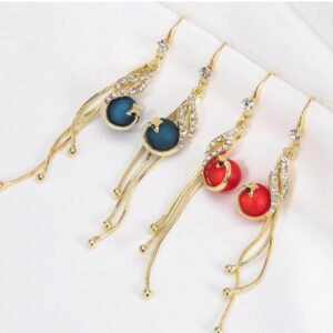 Golden Peacock Drop Earrings